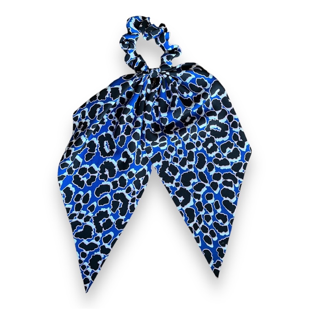 Anthropologie Animal Abstract Print Blue Black Hair Tie Bow Scrunchie Scarf